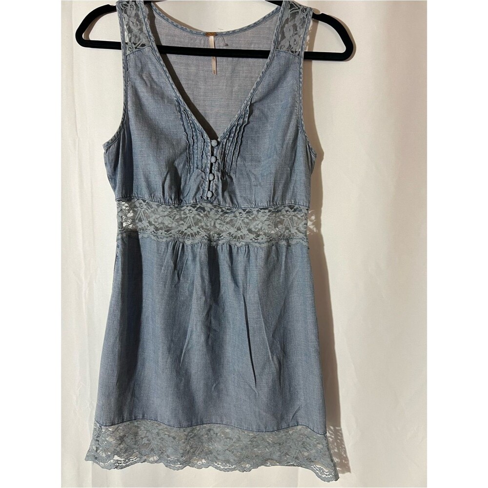 Free People Chambray Denim Blue Rodeo Cowgirl
 Sundress Beach Dress XS Boho